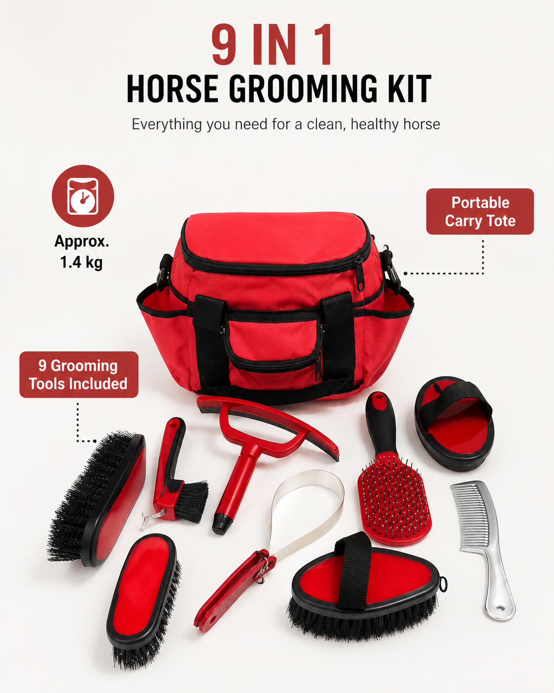 Quachton™ 9-Piece Horse Grooming Kit with Carry Tote
