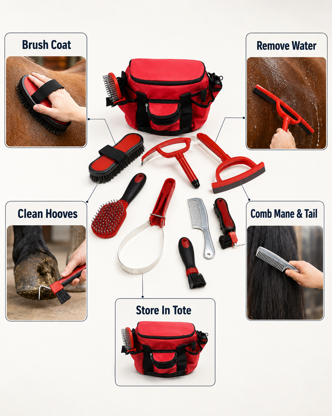 Quachton™ 9-Piece Horse Grooming Kit with Carry Tote