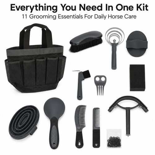 Quachton™ 11-Piece Complete Horse Grooming Kit with Tote Bag