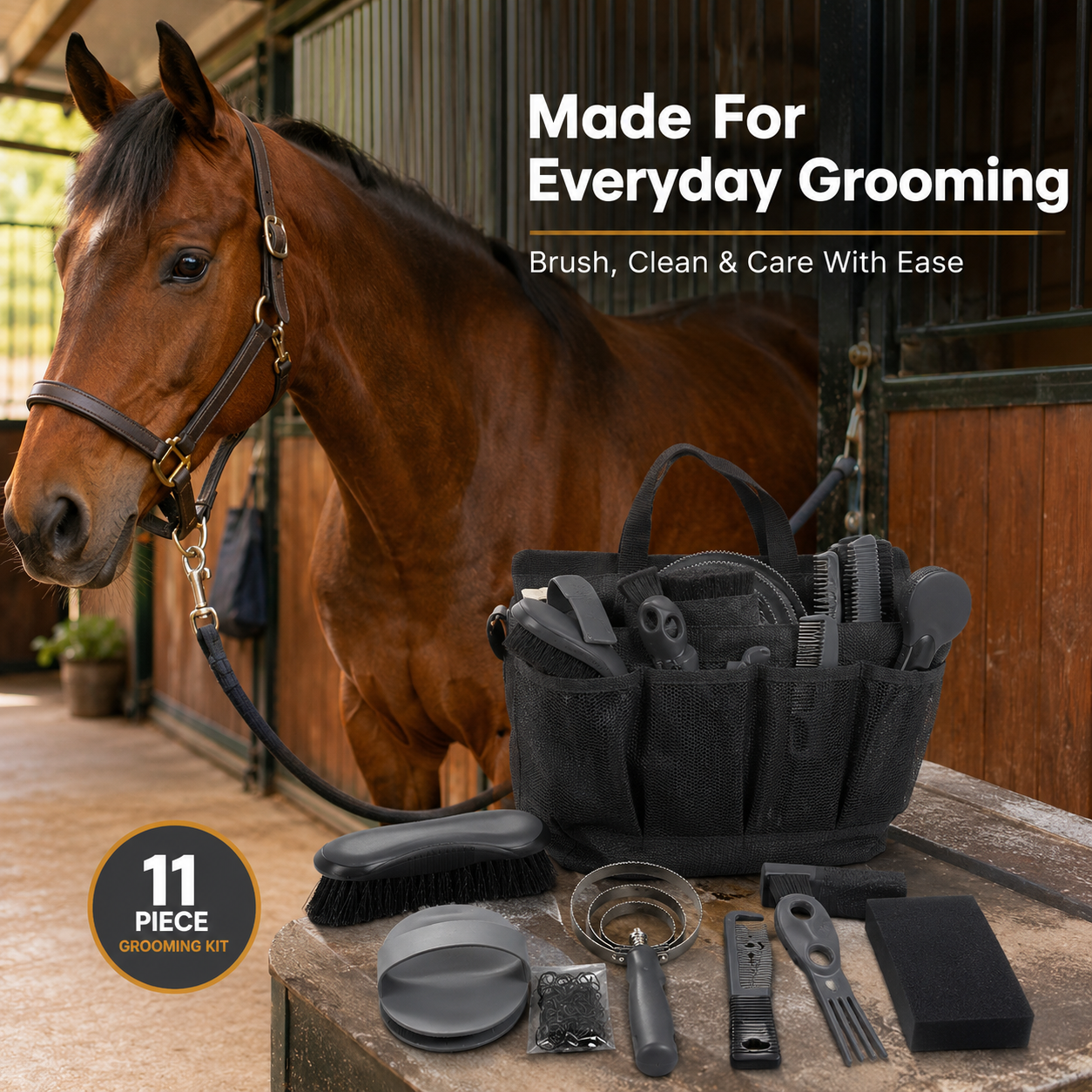 Quachton™ 11-Piece Complete Horse Grooming Kit with Tote Bag