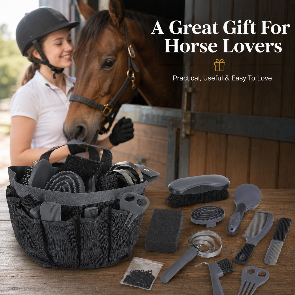Quachton™ 11-Piece Complete Horse Grooming Kit with Tote Bag
