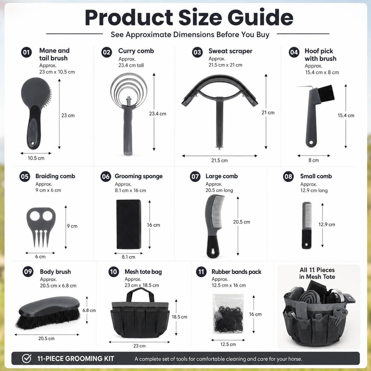 Quachton™ 11-Piece Complete Horse Grooming Kit with Tote Bag