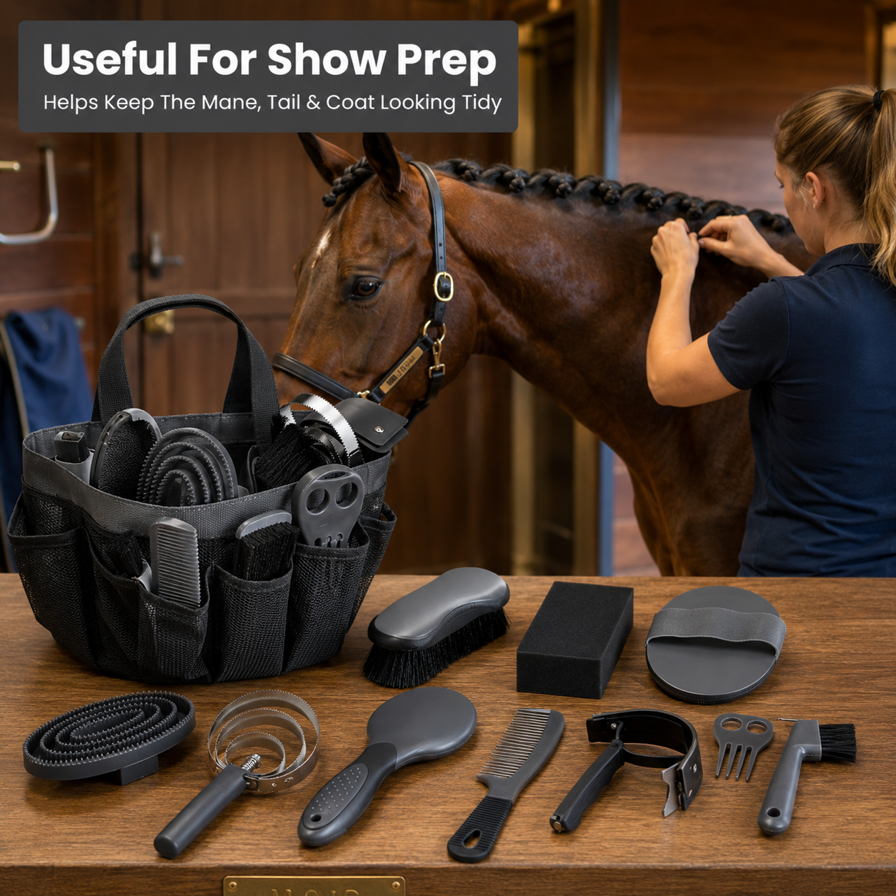 Quachton™ 11-Piece Complete Horse Grooming Kit with Tote Bag