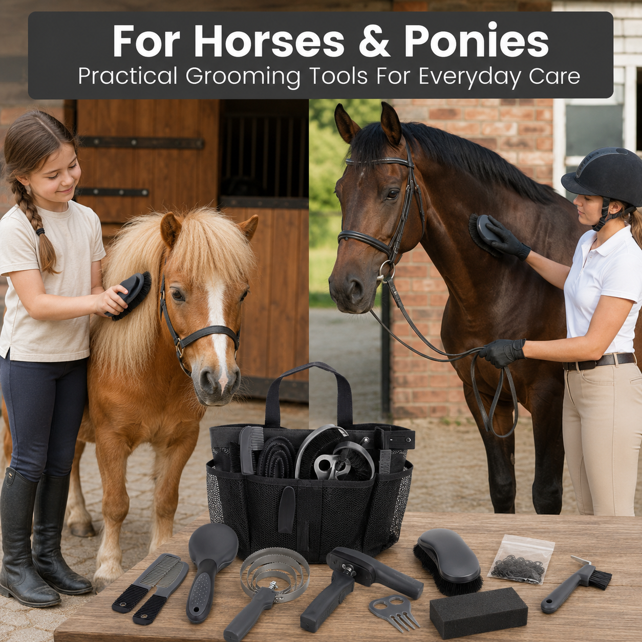 Quachton™ 11-Piece Complete Horse Grooming Kit with Tote Bag