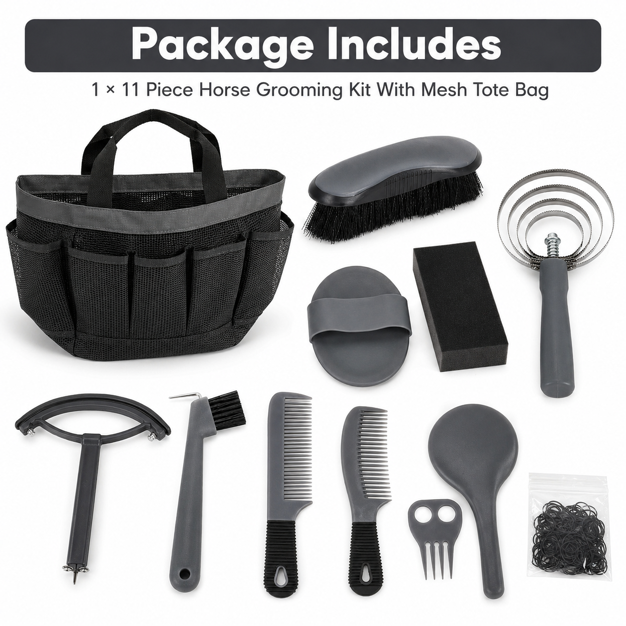 Quachton™ 11-Piece Complete Horse Grooming Kit with Tote Bag