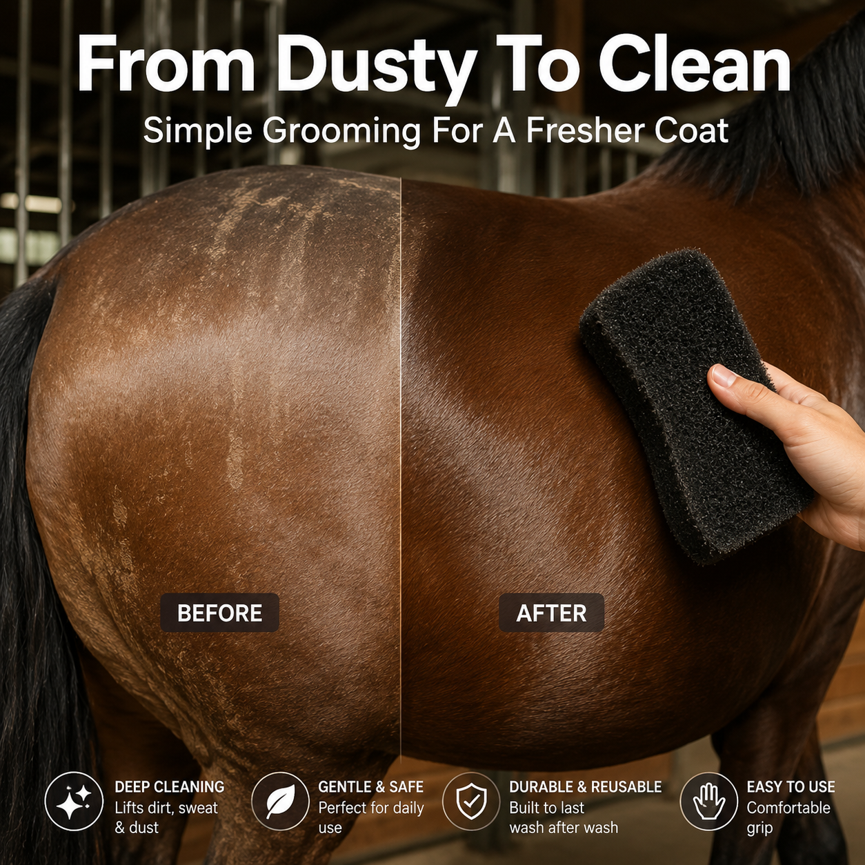 Quachton™ Professional Horse Grooming Brush & Sponge Set