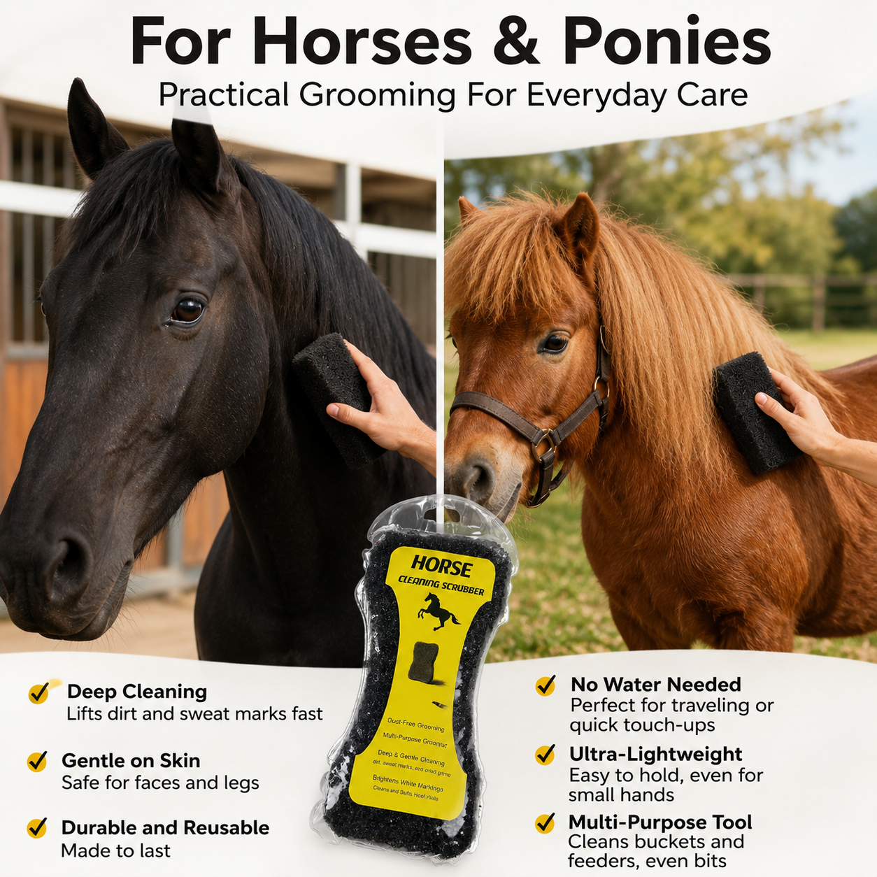 Quachton™ Professional Horse Grooming Brush & Sponge Set