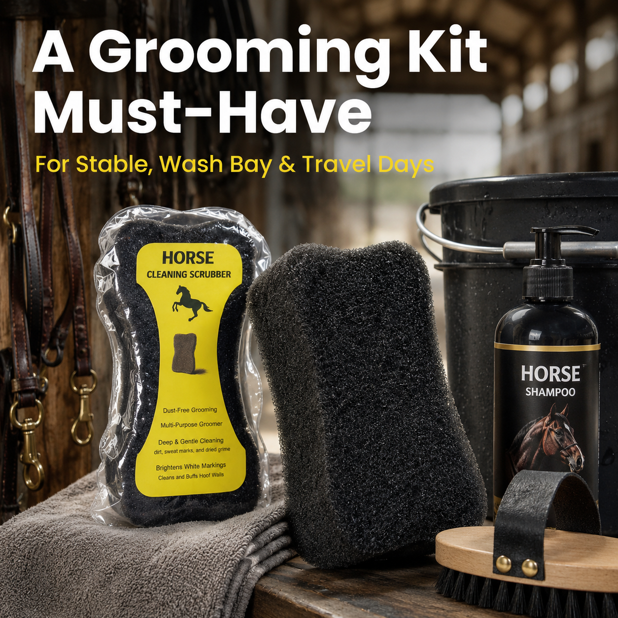 Quachton™ Professional Horse Grooming Brush & Sponge Set