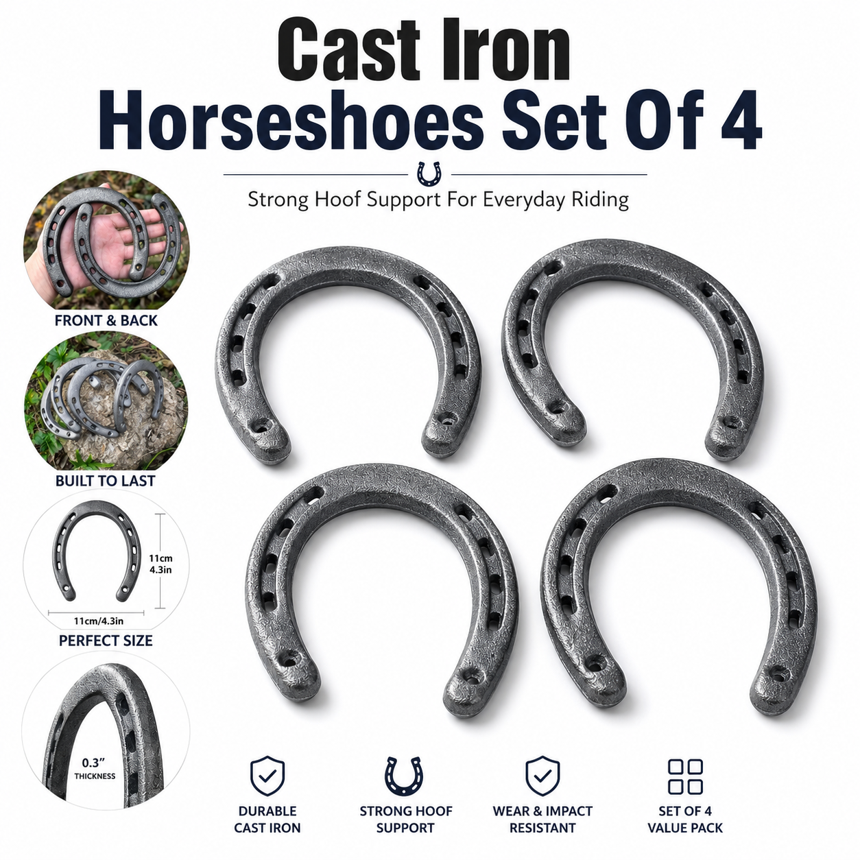 Quachton™ Cast Iron Horseshoes (Set of 4)